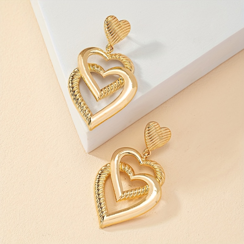 French Vintage Heart Dangle Earrings for Parties